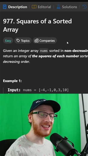 Gregory Hogg on Instagram: "2 Pointer Algorithm Question Asked by Google! Squares of Sorted Array - Leetcode 977 Crack big tech at algomap.io! #coding #leetcode #programming #interview"