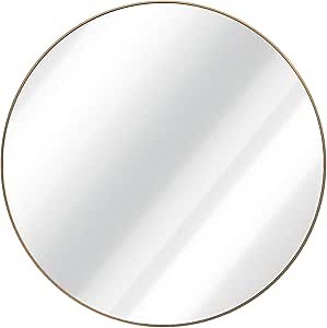 24" Round Mirror Hanging Wall Mounted Circular Mirror Modern Large Circle Mirror Brushed Frame for Bathroom, Vanity, Living Room, Bedroom, Entryway Wall Decor (Gold, 24 Inch)
