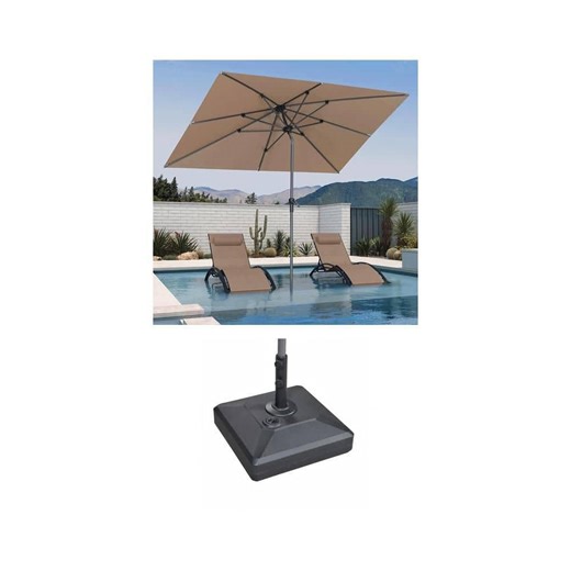 PURPLE LEAF 6 ft. x 9 ft. Taupe Aluminum Crank and Tilt Umbrella with 115 lbs. Black Umbrella Base - The Home Depot