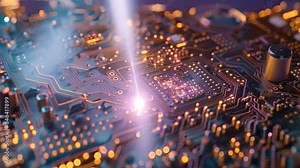 Detailed view of a computer circuit board showing intricate patterns and components, An abstract representation of the inner workings of a computer chip Stock Video