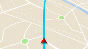 4K animation Moving GPS navigator on map with map and icon on location