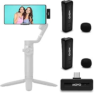 Movo Wireless Mini UC Duo USB-C Wireless Microphone for iPhone 15 and Up, Android, iPad Pro & Laptops – Wireless Lavalier Mic for USB-C Smartphones & Devices, Great for Vlogging & TikTok