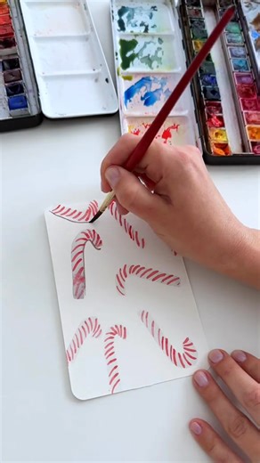 2.9K views · 26 reactions | Christmas watercolor card idea . It’s easy to create the candy cane shape with a flat brush, but if you don’t have one, you can paint with a round one ☺️. #watercolor #watercolortutorial #christmasdecor #christmascard #diy #christmasinspiration #artha | Merly | Facebook