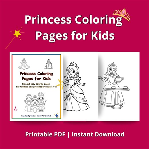 Princess Coloring Book for Kids | 43 Princess Coloring Pages   Bonus Activities | Printable Princess Coloring Pages | Instant Download - Etsy