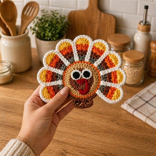 Crochet Turkey Coaster Pattern, Thanksgiving Fall Decor Applique (PDF Download) - Etsy