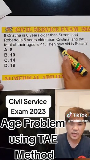 Civil Service Exam 2023 Age Problem Using TAE (Trial and Error) method