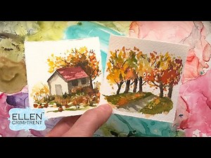 Watercolor Tutorial Fall Landscape Vignettes for Beginners/ Mini Monday Madness