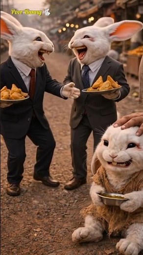 The poor bunny has no cash for eating samosa, two rich bunnies making fun of him #poorbunny