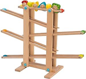 Fat Brain Toys Marble Run, Roll 'n Go Wooden Marble Run Back-and-Forth Ball Track, 2 Year Old Toys