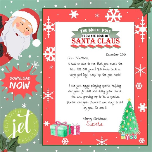 Personalized Santa Letter Template (digital Download) - Etsy