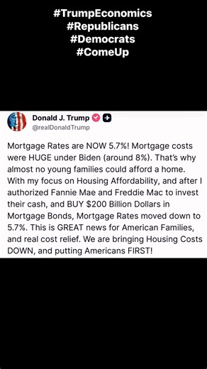Politics is politics, and progress is progress. ✅ Credit cards will cap at 10% interest rates for a year. ✅ Gas prices will steadily decline. ✅ IRS refunds higher ✅ ICE Agents , Fannie Mae, and Freddie Mac are helping to improve the housing market for Americans! Lower interest rates. America First looks like this! #TrumpEconomics #HUD #PresidentTrump #Republicans #FannieMae #FreddieMac #CreditCards #InterestRates #followerseveryonehighlights #highlights | Darlita Brooks Tyler