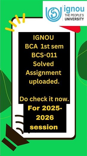 BCS-011 solved assignment| 2025-2026| BCA 1st semester#students #exam #ignou #solvedassignment