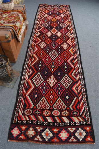 Turkish Vintage Herki Rug 2.9x11.2 Ft, Red Runner Moroccan Wool Rug - Etsy