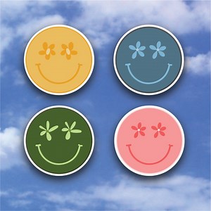 Monochrome Flower Smiley Face Sticker Pack 3" - Etsy Canada