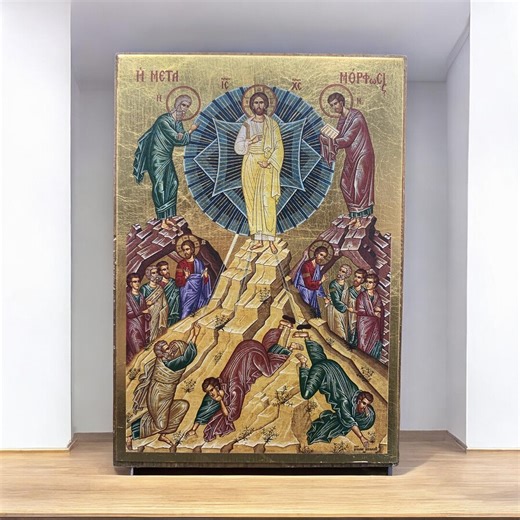 Byzantine Icon of the Transfiguration of Christ | Silkscreen on Canvas Mounted on Natural Wood - Etsy