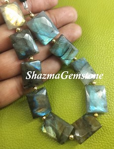 Faceted Labradorite Beads: 8" Strand, Natural Black Rainbow Rectangle Briolette
