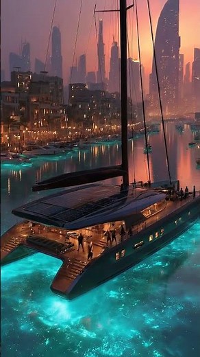 a sleek electric catamaran with solar-wing sails