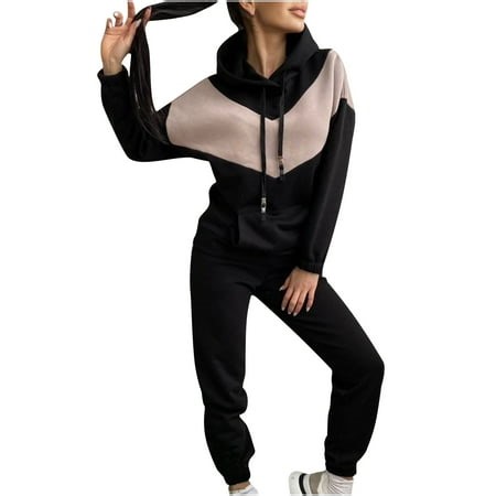 Long Sleeve Tops Ladies Fashion Slim Sports Long Sleeve Two-piece Color Block Sweatshirt Set - Walmart.ca