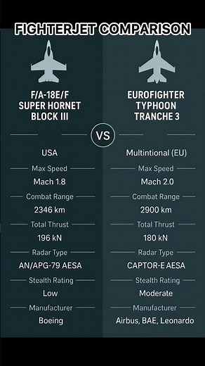 Super Hornet Block III vs Typhoon | 4.5 Gen Jet Comparison | #FighterJetComparison #f18 #Typhoon