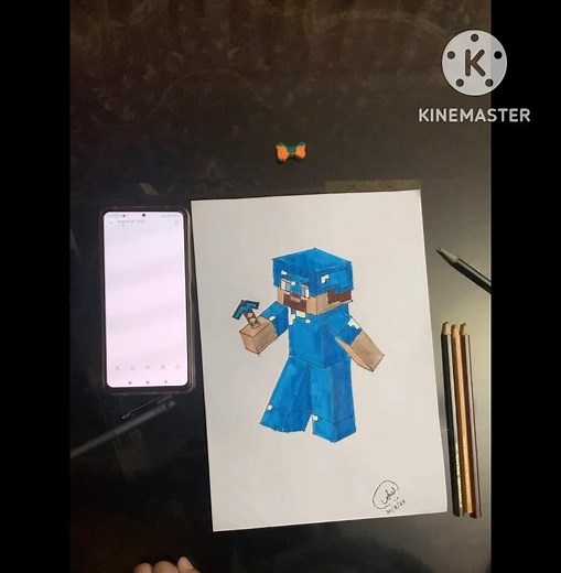 Making Diamond Armour Steve with a pickaxe ⛏️ from Minecraft #drawing #minecraft