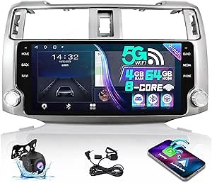 8 Core 4+64GB Car Radio for Toyota 4Runner 2009-2019 Upgrade 10.33 Inch Android 13 4Runner Head Unit Screen Stereo Support JBL Carplay Android Auto 5Ghz WiFi GPS SWC Backup Camera Silver