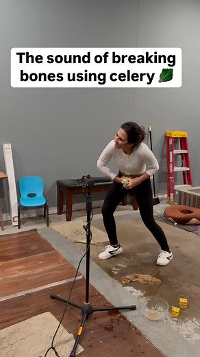 The sound of breaking bones using celery #Reelfoleysound #foley #foleyartist #bone #foleyceleryj #postproduction #lovemyjob #bts #audio #sound #breakbonefoley bonebreaksound | Reel Foley Sound