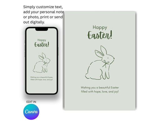 Editable Easter Greeting Card Template | Digital Download | Print and Mobile Size - Etsy