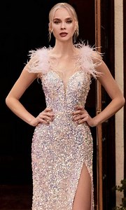 Cinderella Divine CD248 - Sleeveless Feather Long Dress