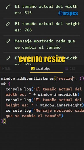 ¿Cómo funciona el evento resize? . . #srspes #html #javascript #desarrolloweb | SrSpes