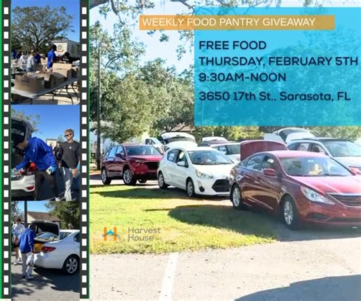 We welcome you to The Harvest Food Pantry, “Weekly Thursday Drive-Thru Distribution” @3650 17th Street, Sarasota, 34235! (Corner of Beneva Rd and 17th Street) We serve vehicles between 9:30 am -12 pm, (noon) or when the food runs out! Be prepared to complete an intake form for Sarasota and DeSoto County Residents ONLY. This week’s distribution includes frozen meat, USDA/regular canned meat and dry food bag, fresh produce bag, bread, bakery items and love. We are proud partners with USDA/TEFAP, A