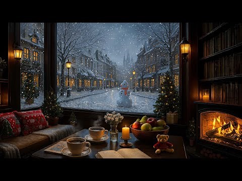 Snowy Christmas Café Jazz – Peaceful Piano by the Fire for a Cozy Winter Night