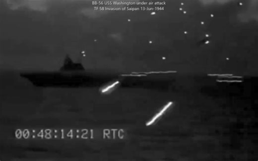 马里亚纳海战华盛顿号保卫 TF-58 免受日本海军塞班岛空袭的历史影像