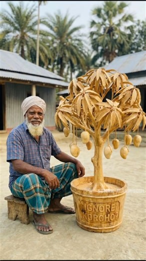 Age has no limits. From a simple piece of wood, he creates a mango tree by hand🌳🪵#woodworking #craft