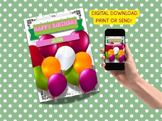 Happy Birthday Digital Download Card Editable Print or Send - Etsy