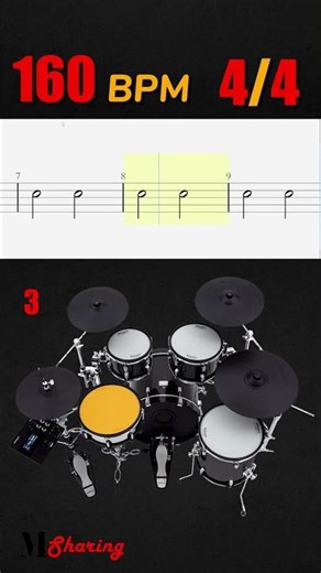 Half Note On The Snare Drum Exercise - 7 (160 BPM - 4/4 )