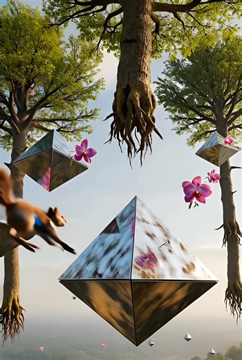 #aiart #surreal #squirrelbot #trees #joy @theopticbazar @absurdflames exploring the world of the other ways, floating trees and floating pyramids, a great basis for this true friendship. Enjoy😊