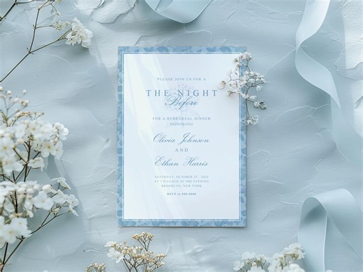 Editable Rehearsal Dinner Canva Template, Blue Hydrangea, Botanical, Digital Download