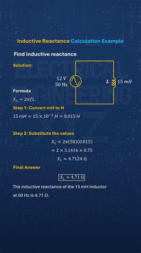 Inductive Reactance Made Easy! 15 mH at 50 Hz Explained #Shorts #ElectricalEngineering