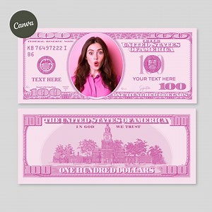 100 Dollar Bill Template, Custom Game Party Play Money, Add Your Text & Face on Money, Editable Printable Pink Hundred Dollar Bucks - Etsy
