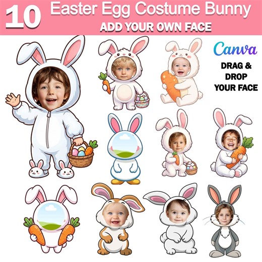 10x Easter Egg Bunny Costumes | Add Your Own Face Photo Template | Kids Easter Bunny Party Craft | Editable Canva PNG | Fun Easter Activity - Etsy