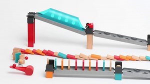 Hape Robot Factory Domino | Double -Sided Wooden Ball Domino Set, Educational Game for Kids