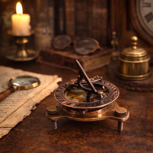 Vintage Brass Sundial Compass | Mid Century Modern Library Decor - Etsy