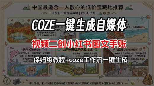 【Coze实操教程】2026最新教程！Coze工作流一键生成“自媒体工作流：视频二创小红书图文手账；工作流全流程保姆级教学 2分钟一键生，零基础小白保姆级教程！