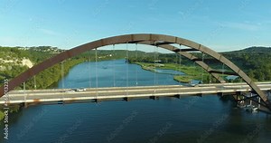 Pennybacker Bridge Flyover 360 Bridge in Austin Texas on Colorado River (Aerial Drone View in 4k)