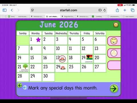 Starfall Make A Calendar June 2026
