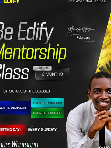 Raising grounded believers, effective witnesses, and godly leaders. Join the Be Edify Mentorship Class, a 6-month intentional walk in discipleship, evangelism, and leadership. 📅 Every Sunday | 📍 WhatsApp 🗓 Starts February 1 Be built. Be sent. BeEdify https://docs.google.com/forms/d/e/1FAIpQLSc5jN0pN5JP94ToTda4TCVbM6_AiMROjDkMG7a6pzN5OKMHMA/viewform?usp=publish-editor #AGE #kingandpriest #obaatialufa #Beedify #jesusplusnothing