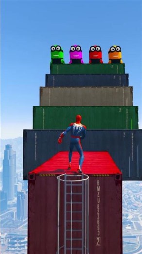 GTA 5 Rainbow Red Vs Pink & yellow Spiderman Jumping Into Pool (Euphoria Physics/Ragdolls) #shorts