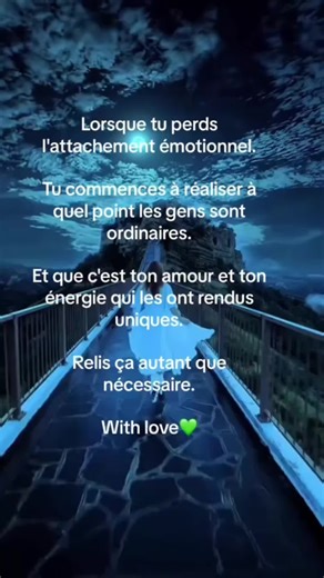 Lorsque tu perds l'attachement émotionnel. Tu commences à réaliser à quel point les gens sont ordinaires. Et que c'est ton amour et ton énergie qui les ont rendus uniques. Relis ça autant que nécessaire. With love💚 Et toi dis moi si ça te parle en commentaire ! #attachement #emotionalhealing #emotion #energie #relationshipgoals