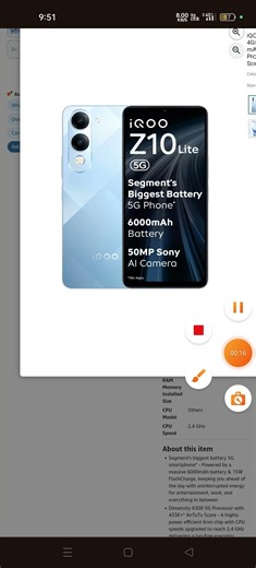 iQOO Z10 Lite 5G mobile 128GB storage 6000 mAh Battery