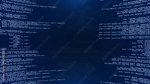 3D Hacking code data flow stream on blue Screen Animation. Computer screen with encrypted fast typing coding symbols. Network security, programming, development, cyber encryption. Stock Video